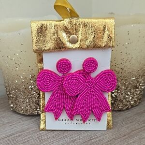 NEW Simply Southern Fuchsia Beaded Bow Earrings